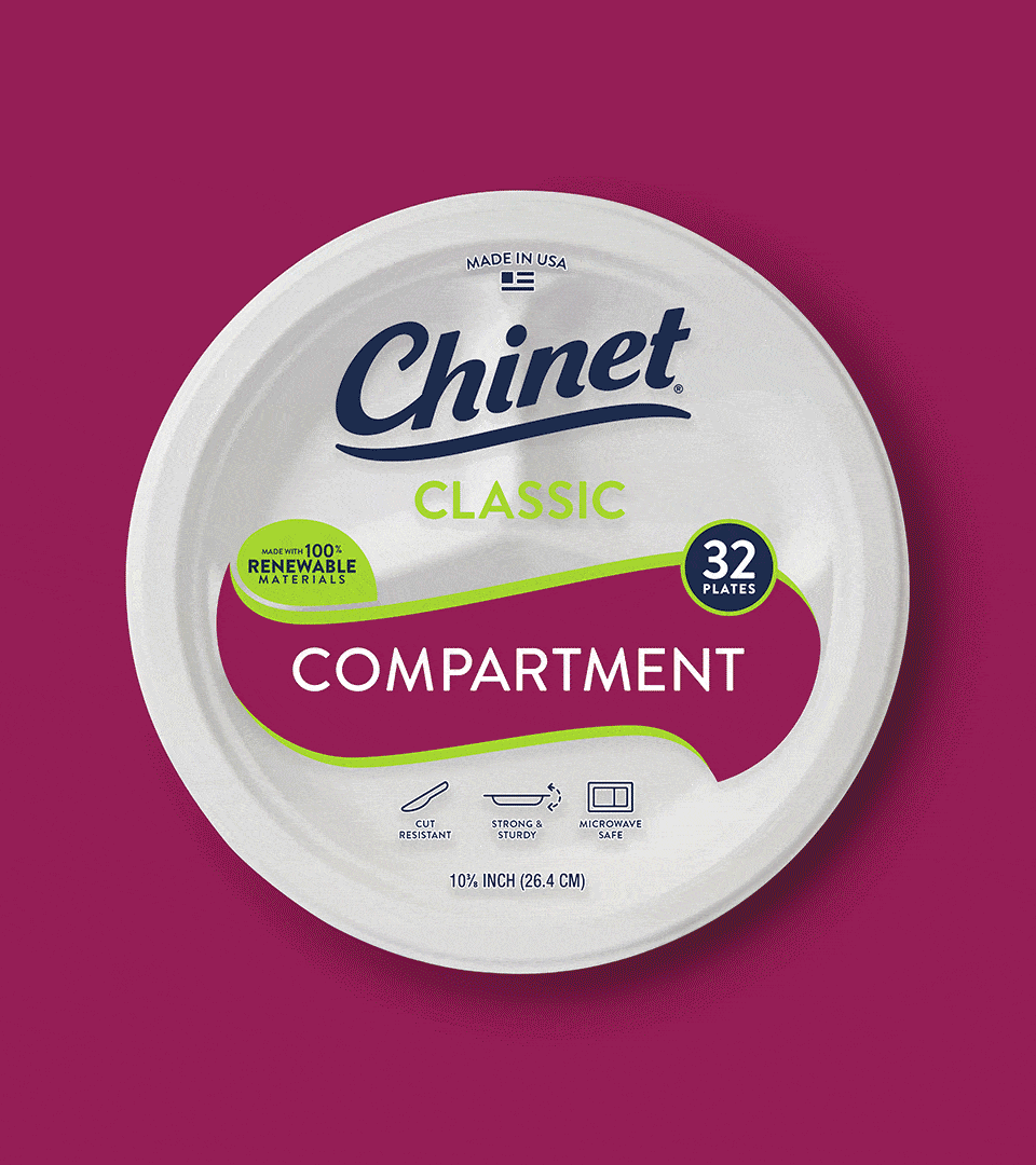 Chinet Classic Compartment paper plate packaging design rotating product view by Kaleidoscope