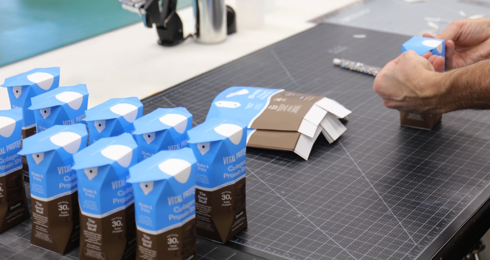 Vital Proteins packaging prototypes being hand-assembled at Kaleidoscope studio, Chicago