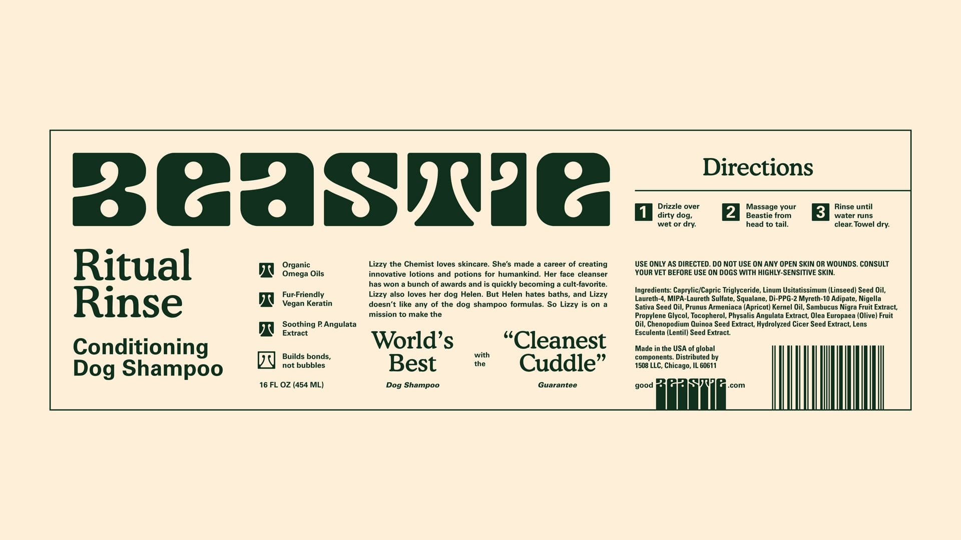Beastie Ritual Rinse conditioning dog shampoo label design by Kaleidoscope