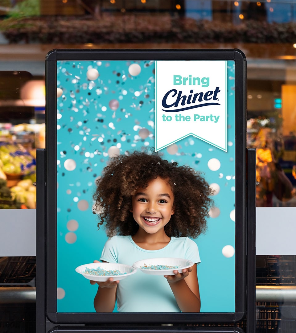 Chinet brand activation in-store retail display showing Bring Chinet to the Party campaign by Kaleidoscope
