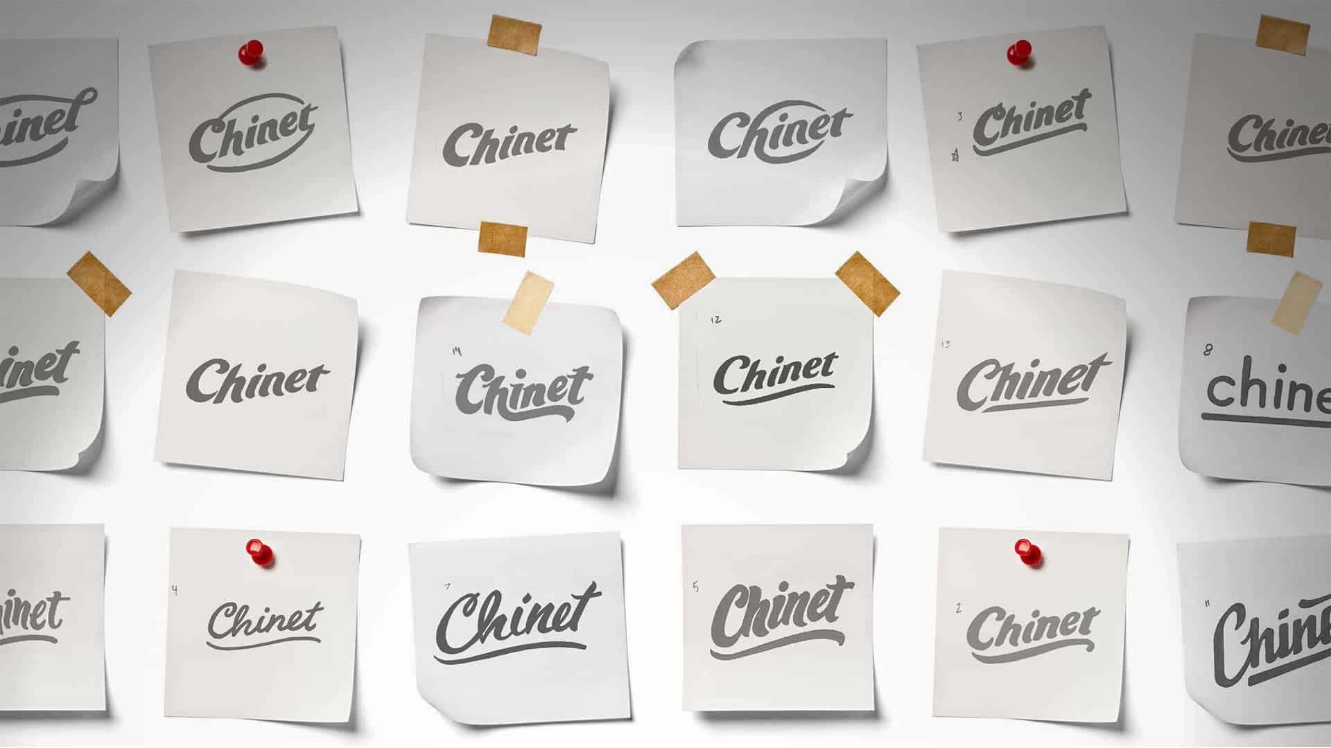 Chinet brand identity logo exploration sketches and lettering studies by Kaleidoscope