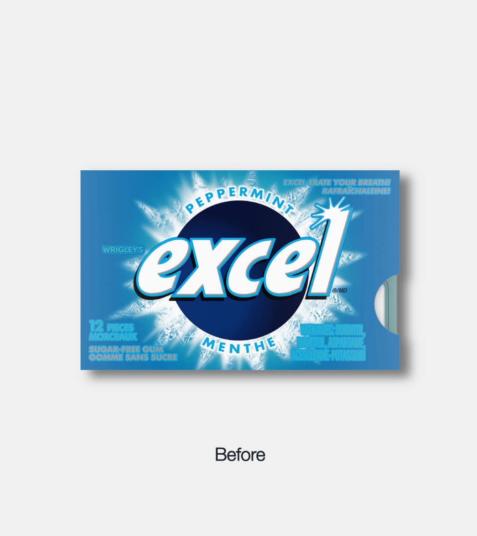 Mars Excel Gum original packaging design before refresh by Kaleidoscope