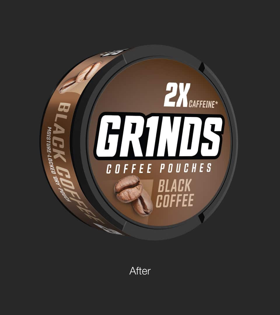 Grinds Coffee Pouches Black Coffee redesigned packaging after brand identity update by Kaleidoscope