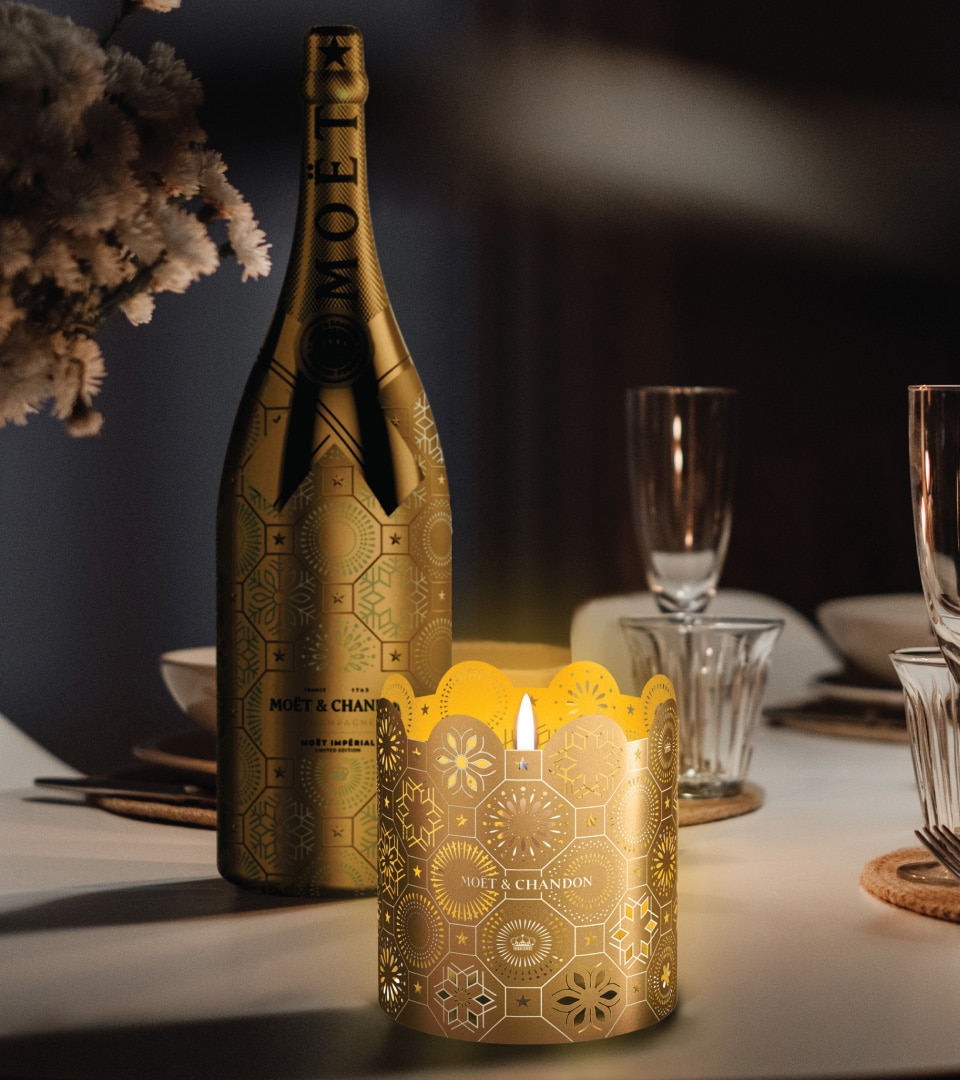 Moët & Chandon limited edition champagne bottle and branded candle holder brand experience by Kaleidoscope