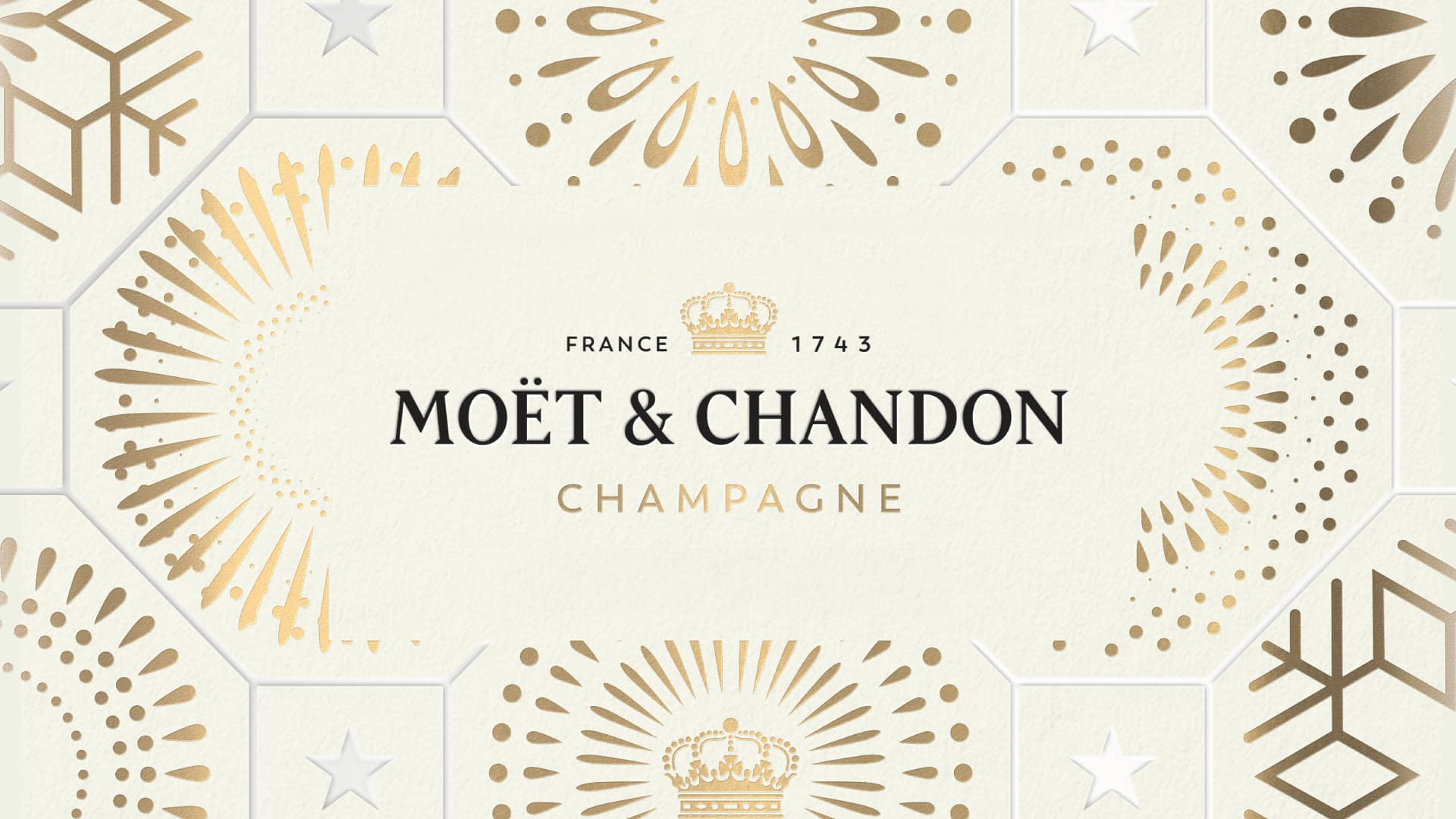 Moët & Chandon champagne brand identity with gold foil pattern and embossed design by Kaleidoscope