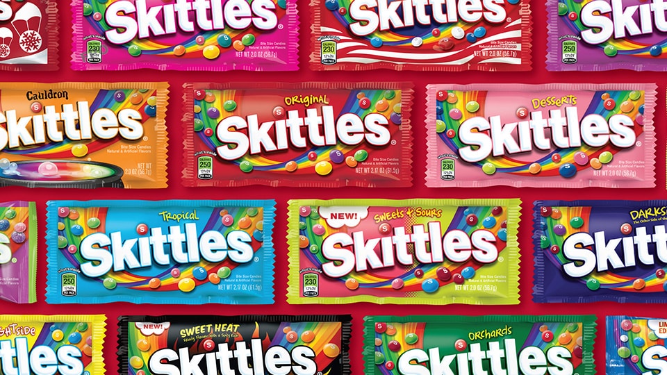 Skittles CPG packaging design adaptation and portfolio system by Kaleidoscope