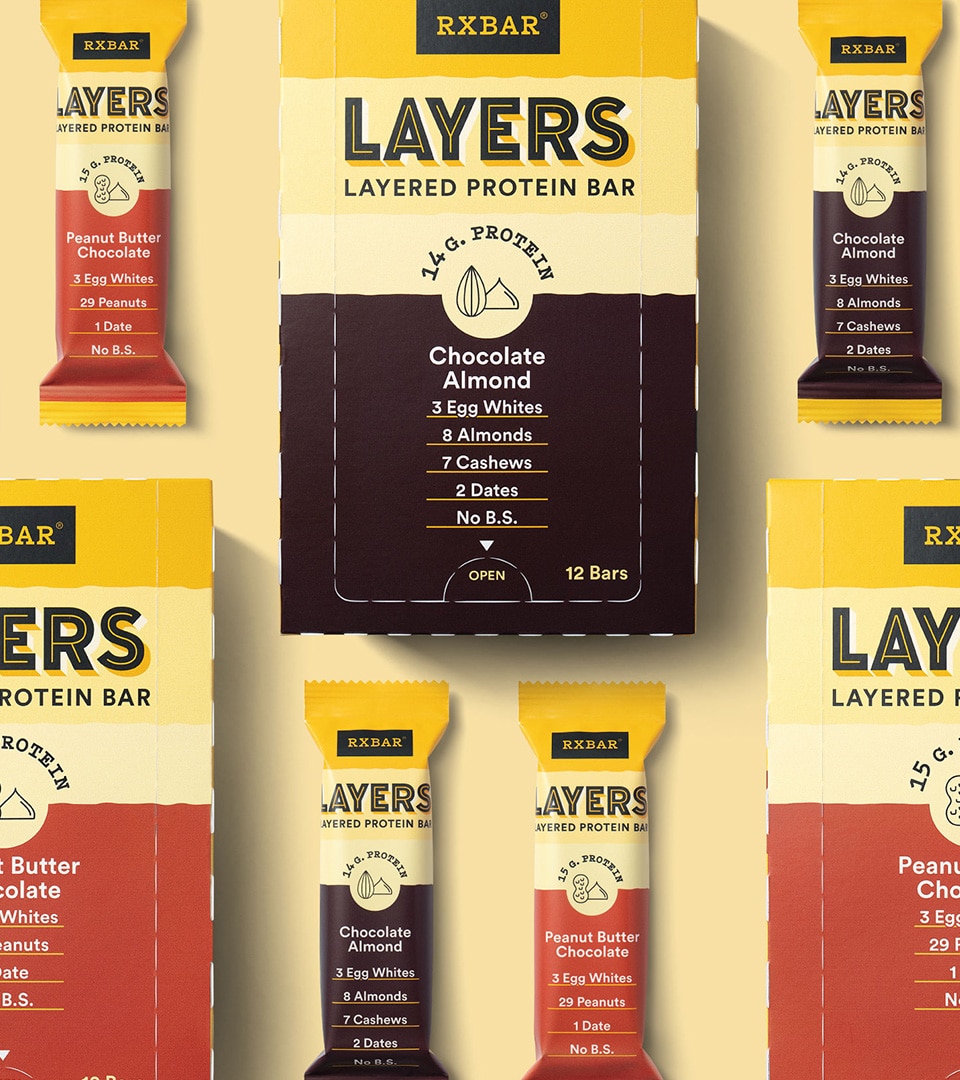 RXBAR Layers packaging design brand identity by Kaleidoscope