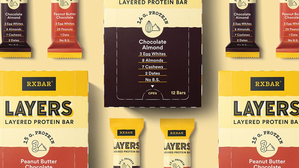 RXBAR Layers packaging design brand identity by Kaleidoscope