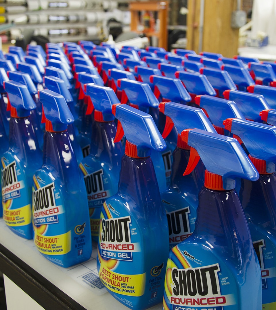 Shout Advanced packaging sales samples production run by Kaleidoscope